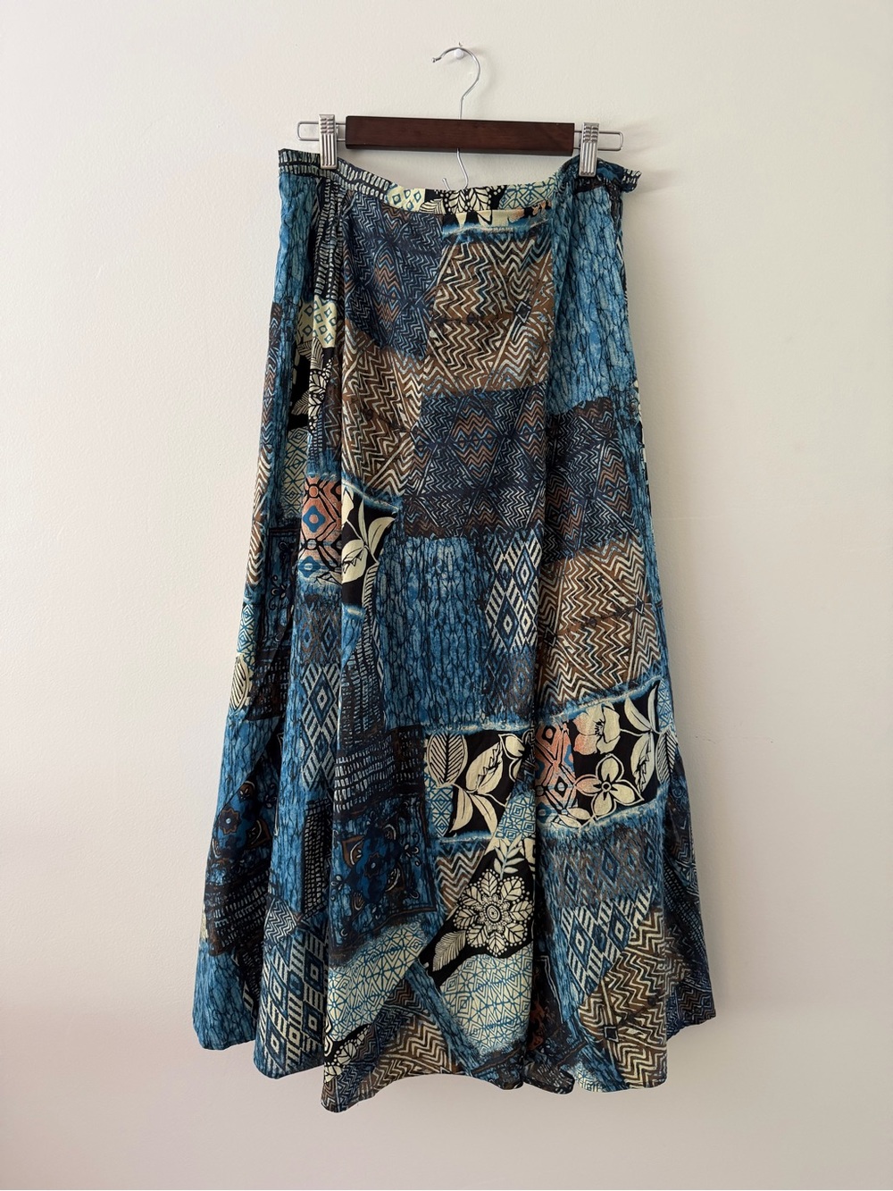 90s Boho Flowy Full Cottage Patchwork Vintage 100% Cotton Maxi Skirt Women L